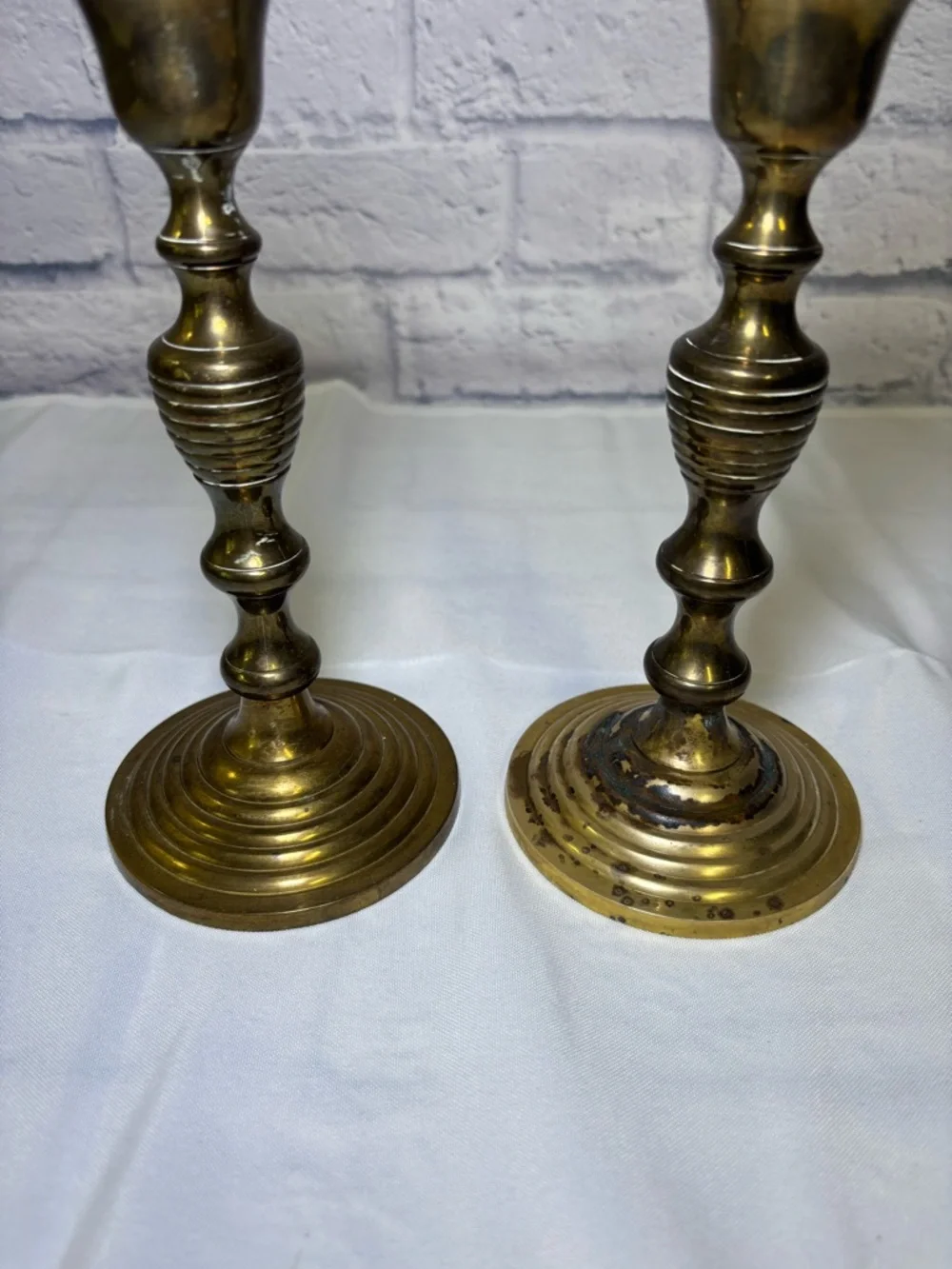 Vintage Pair Brass Candle Stick Holder 8.75 in Tall Made In India Patina